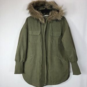 JACK by BB Dakota Olive Green Faux Fur Trim Hooded Parka - XS